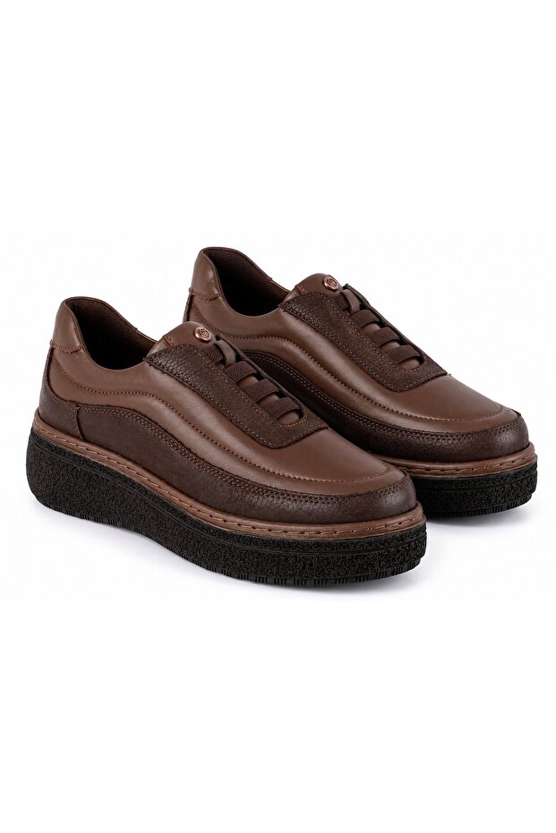 3585 Genuine Leather Casual Women's Shoes-Brown