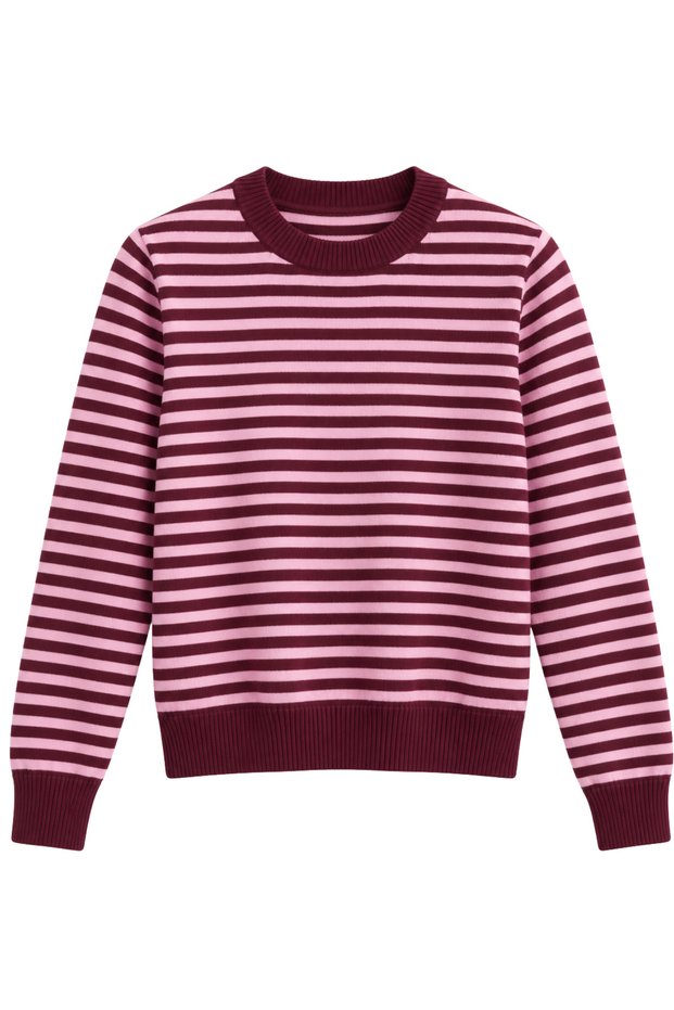 Women's Purple Pink Striped Crew Neck Soft Textured Sweater