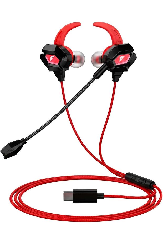سماعات أذن للألعاب GH-1C بمنفذ USB-C مع ميكروفون قابل للفصل، بطول 4.2 قدم