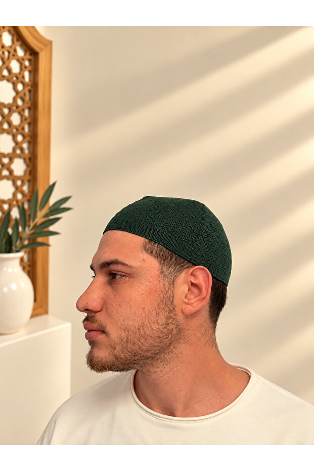 Men's Prayer Skullcap with Pattern, Standard Size, Hajj Umrah Skullcap