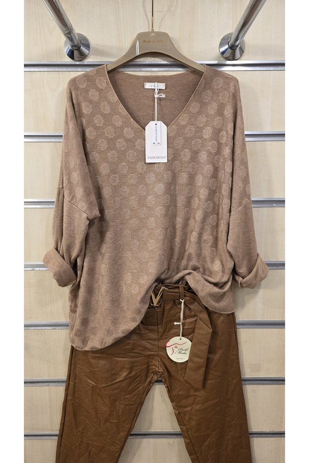 Thin Angora Sweater with Polka Dot Embossing