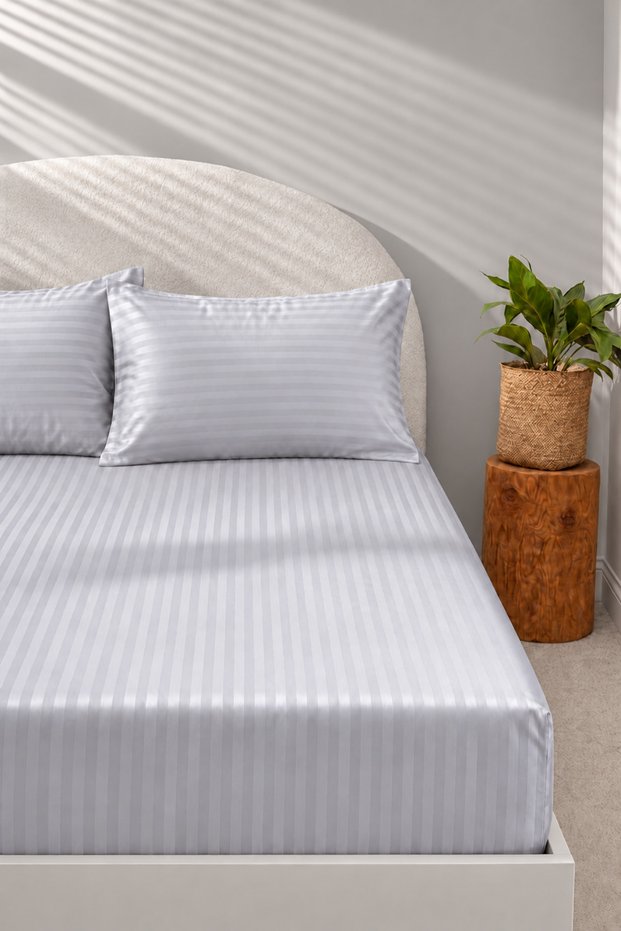 Cotton Satin 210 Tc(83 Threads) Striped Bed Sheet Set | Gray