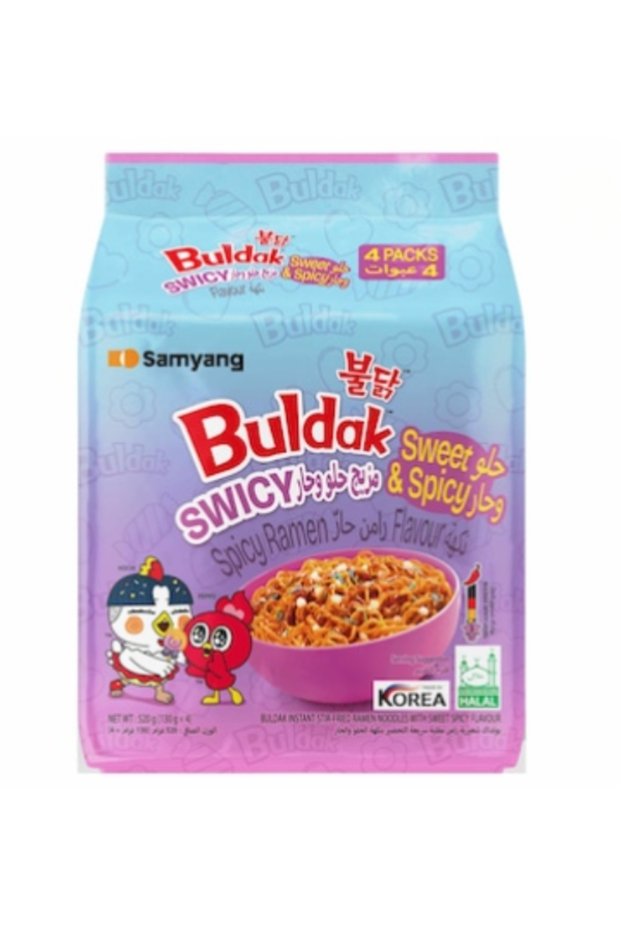 Buldak Swicy Sweet & Spicy Hot Chicken Flavor Instant Ramen Noodles 130g × 4 Pack