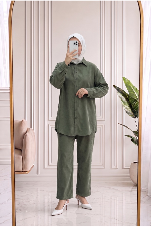 Hümanur Washable Mini Buttoned Trousers Set-Ey038 Khaki