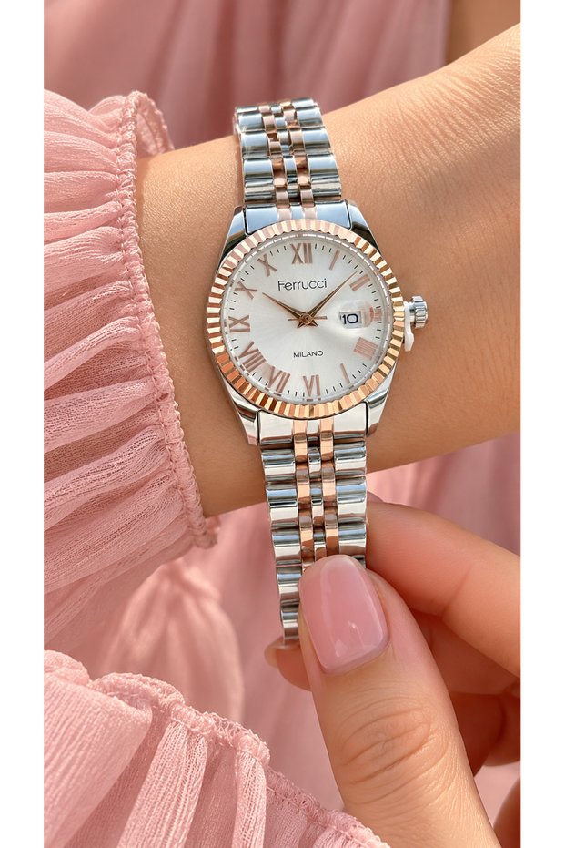 Roma Numerals-Calendar-Fully Silver Rose Color Steel Cord-Stylish Box-Women's Wristwatch
