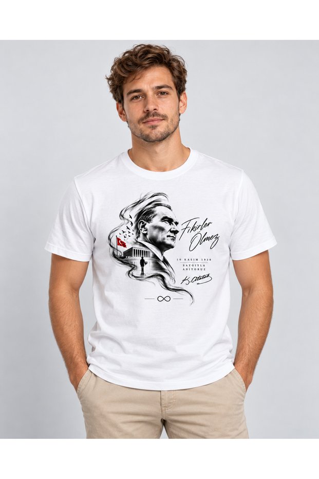 Ideas Do Not Die Anıtkabir November 10 Atatürk Commemoration Day Dtg Printed White T-Shirt