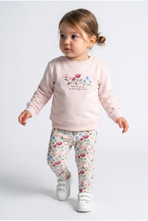 1-4 Years Old Baby Girl Flover Garden Ribbed Leggings Sweat Set Pink