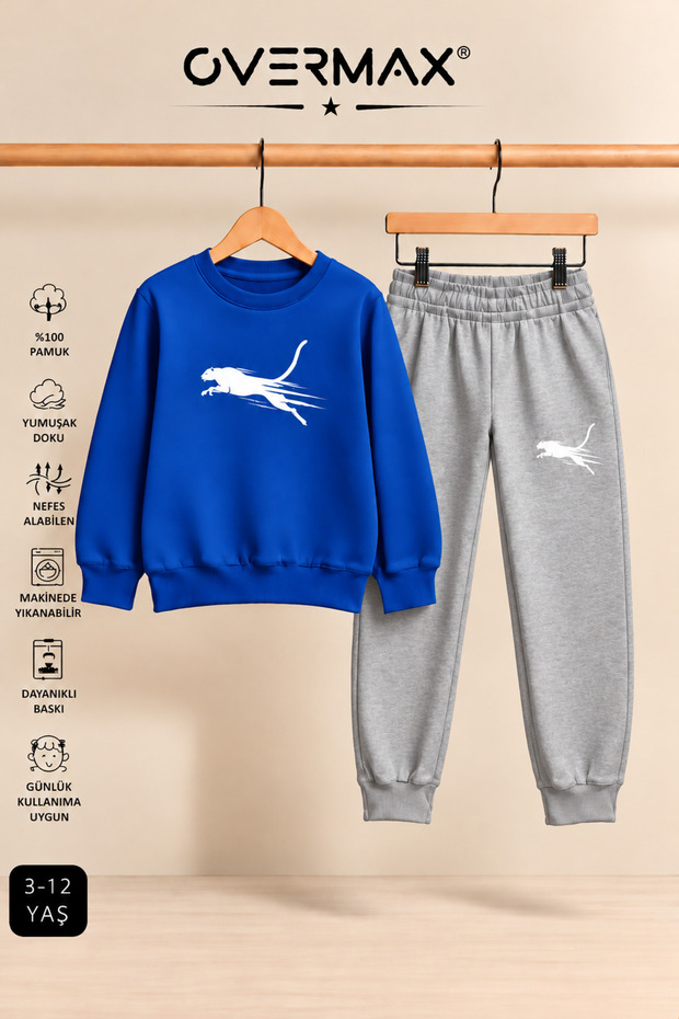 Cheetah Printed Children's Crew Neck Sweatshirt Tracksuit Set - Ages 3-12