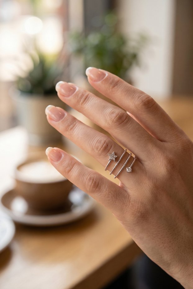 Brass Silver Color Spiral Zircon Stone Star Model Women's Ring Tj-Byk4329