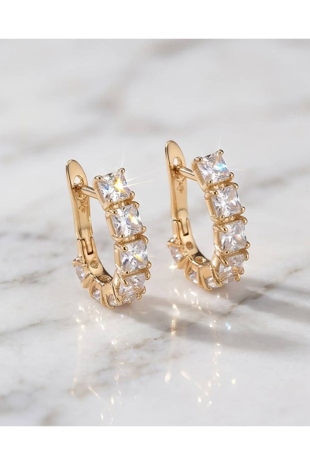 Bilancia Square Cut Zircon Stone Oval Hoop Steel Xuping Earrings