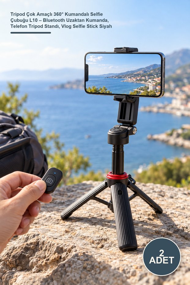 2pcs tripod multi-purpose 360° remote control selfie stick l10 - bluetooth remote control, phone tripod stand, vlog selfie stick black