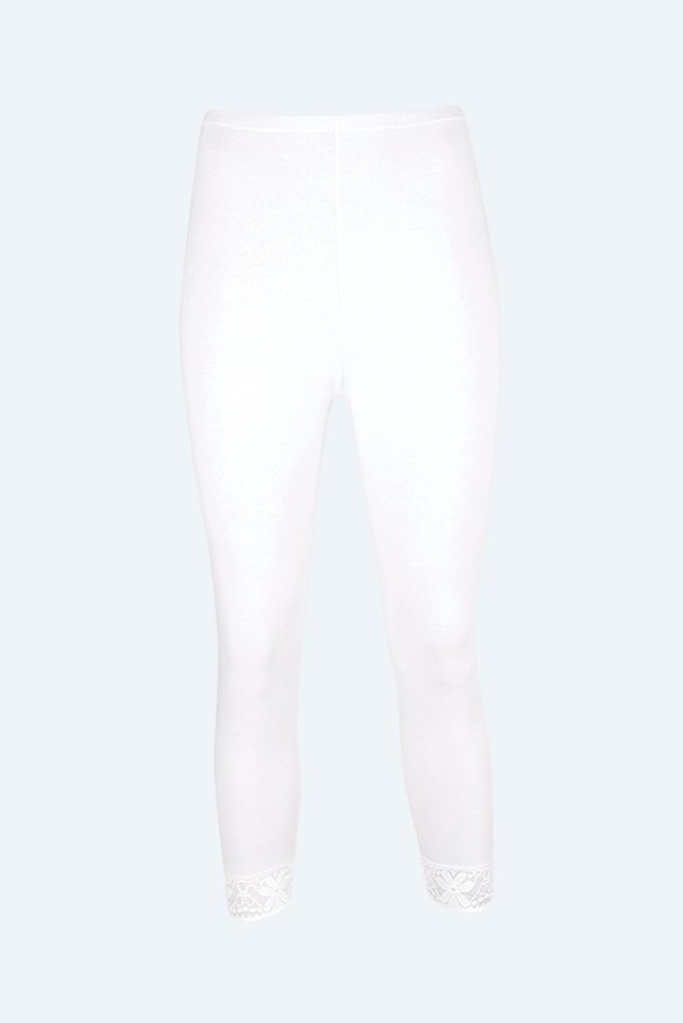 White Ribbed Lace Long Leggings 238-1 (6 Pieces)