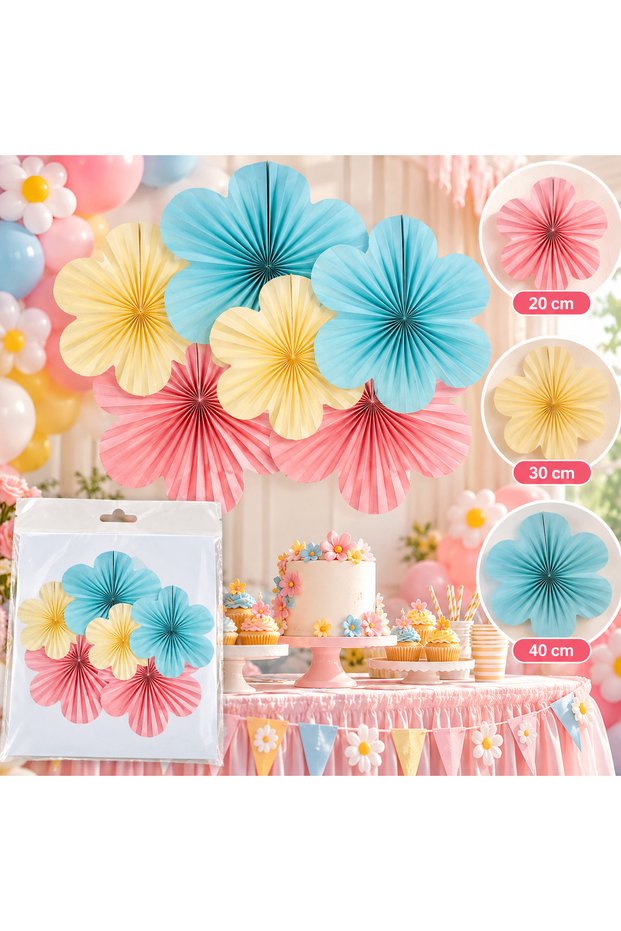 Macaron Colors Flower Shaped Fan Set 6 Pieces