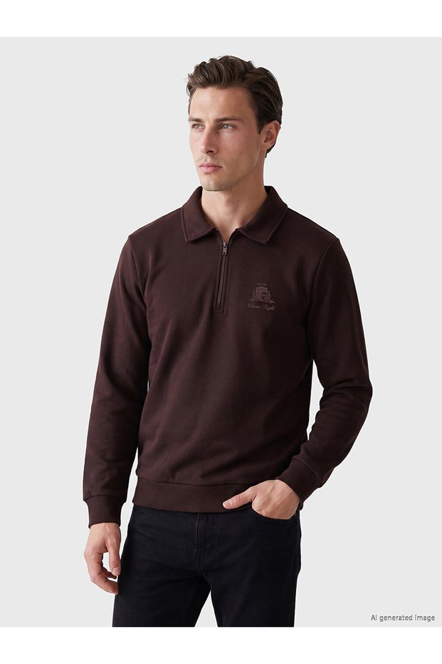 Peak New Season Plum Polo Collar Men's Thick Sweatshirt.