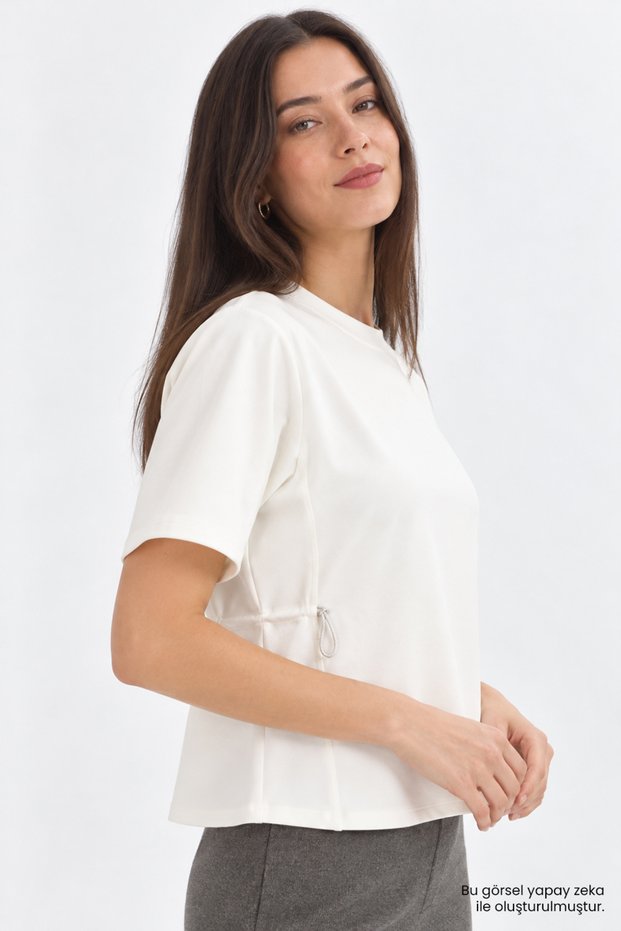 Straight Knitted T-Shirt with Side Ruching Detail