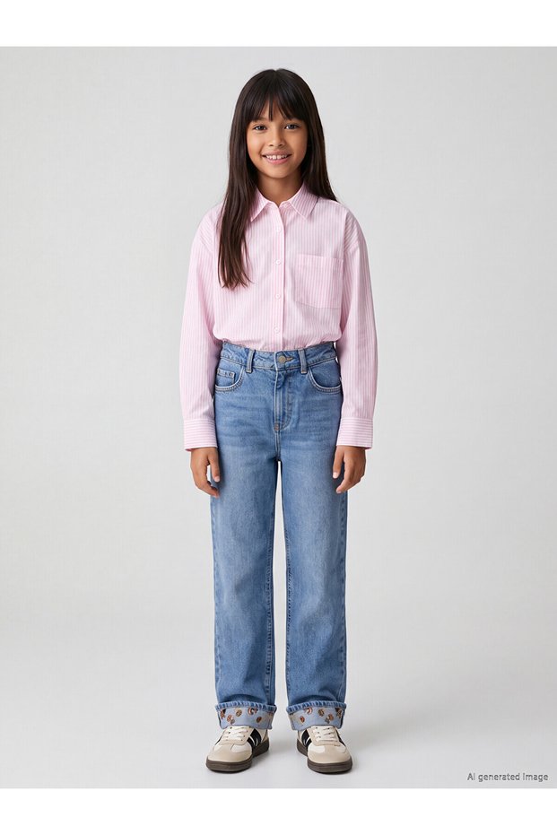 Özmarka New Season Blue Straight Fit Girls' Jean Pants