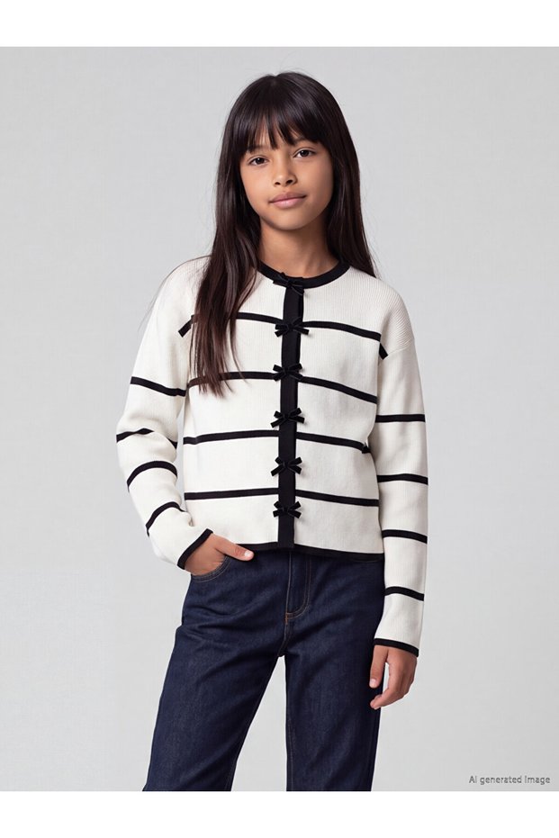 Esvab • Modern & Distinctive Girls' Knitwear Cardigan with Bow Detail