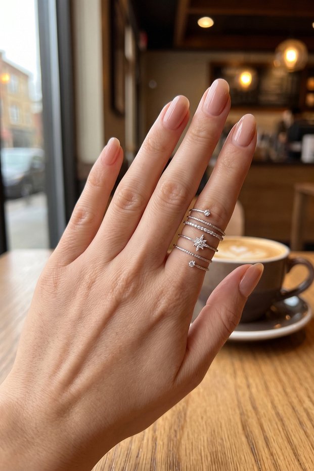 Brass Silver Color Spiral Pole Star Model Women's Ring