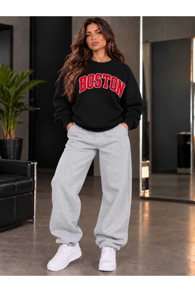 Zero Collar Sweat Suit 2-Piece Combination Winter Shardooned Boston Printed Women's / Men's Unisex Model