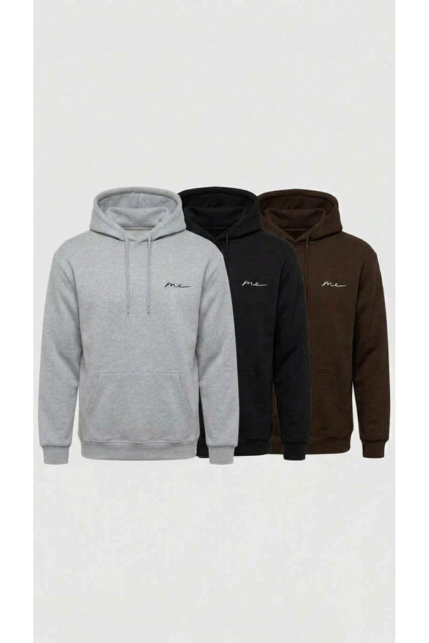 Unisex 3-Pack Embroidered Logo Hooded Sweatshirt Set with Kangaroo Pocket