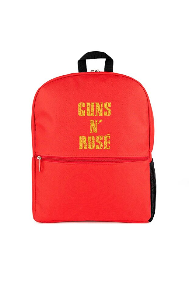 Guns N Rose Text Yellow Backpack Red Color