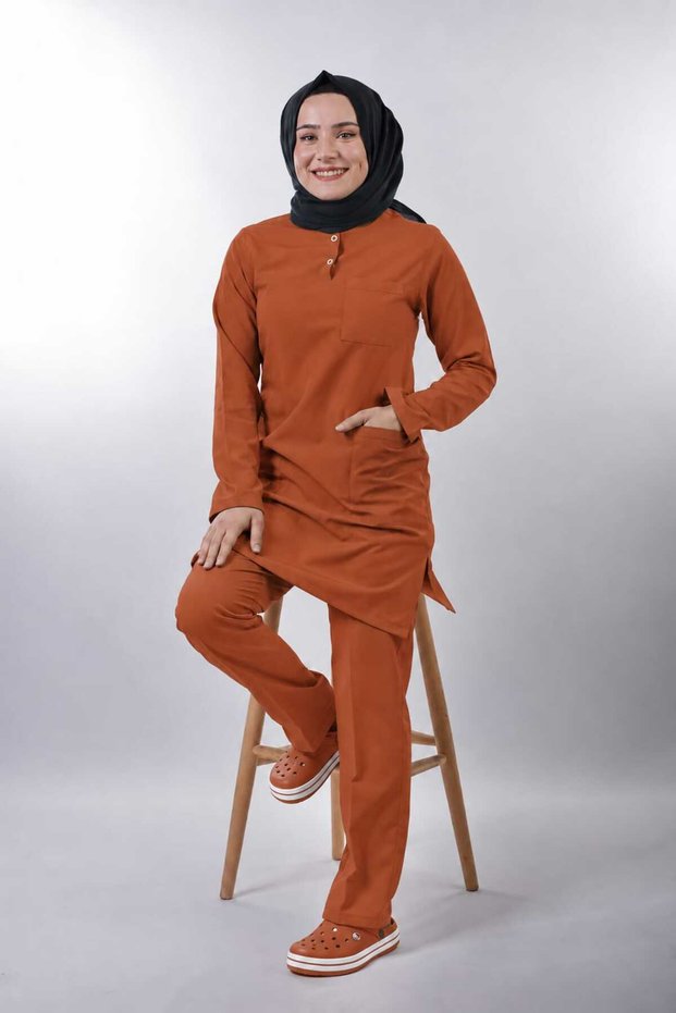 (Soft) Tesettür Tile Lycra Women's Medical Uniform Doctor and Nurse Uniform Scrubs Surgical Suit