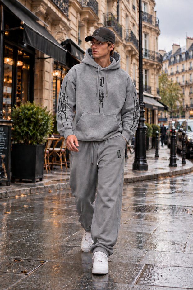 Vertical Design Hooded Sweatshirt and Sweatpants Set
