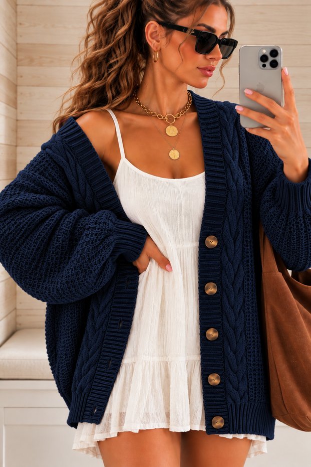 Loose Hair Knit Detailed Buttoned Low Sleeve Women's Cardigan