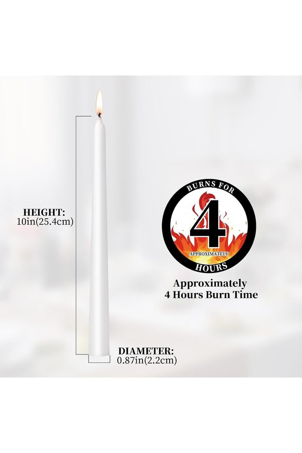 Candles 10 Pack 10 Inch Long-Burning Smokeless Unscented for