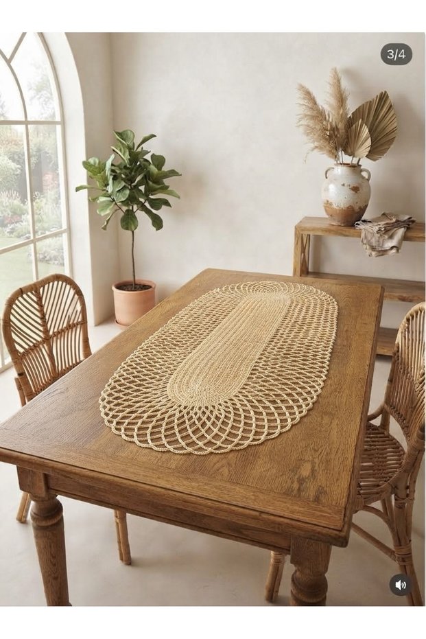 Handmade Paper Rope with a Stylish Straw-Like Appearance Oval Runner - Handmade Straw-Colored Oval Runner, Handmade Paper Rope