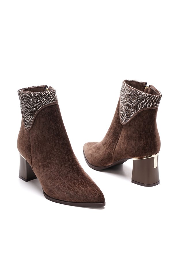 Women's Imported Velvet Material Patterned Stone Evening Dress Boots