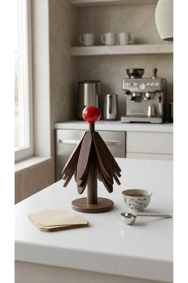 3-Piece Acacia Wood Trivet Set - Heat-Resistant Decorative Wooden Trivet Set with Tree Design Stand