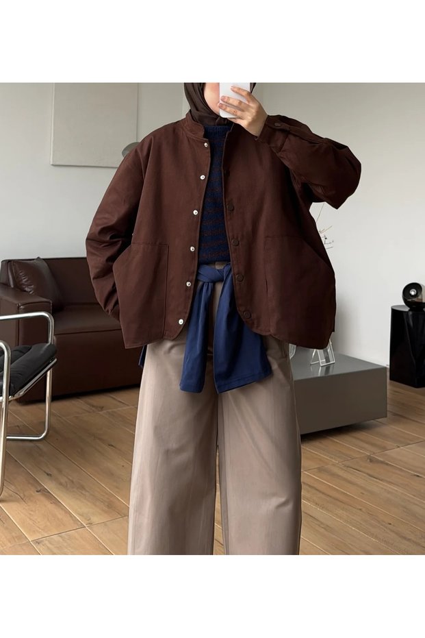 Hakim Yaka Gabardine Jacket - 3147 - Bitter Brown