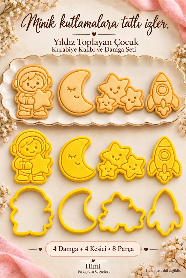 Star Collecting Child Astronaut Cookie Mold and Stamp Set Space Themed 8 Pieces