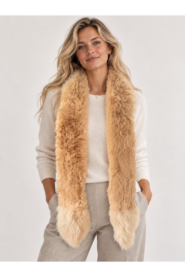 Soft Furry Plush Long Scarf Gray - Faux Fur Winter Shawl Furry Collar