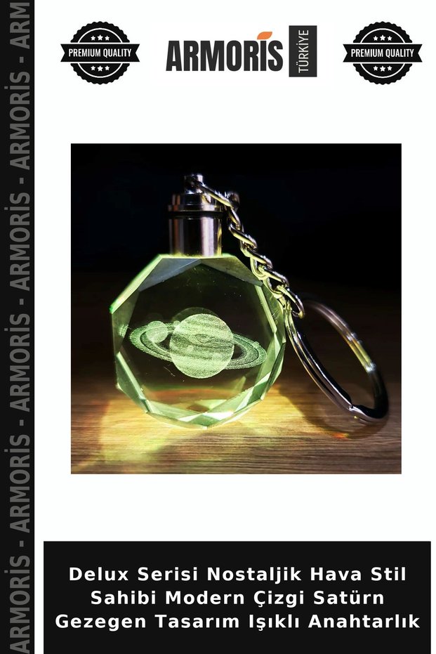 Delux Series Nostalgic Air Style Modern Line Saturn Planet Design Illuminated Keychain