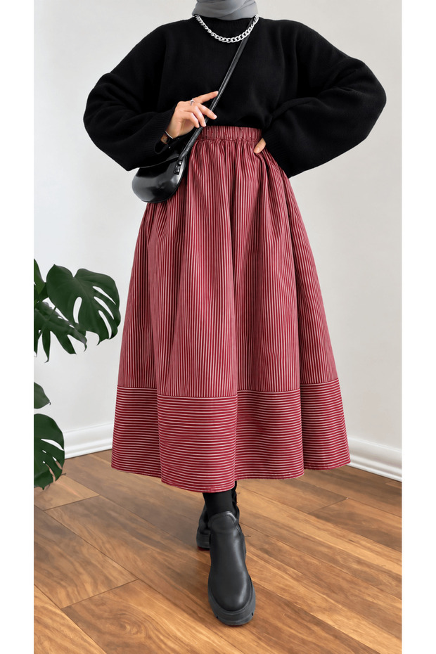 Pockets Striped Skirt - Hpm - Burgundy