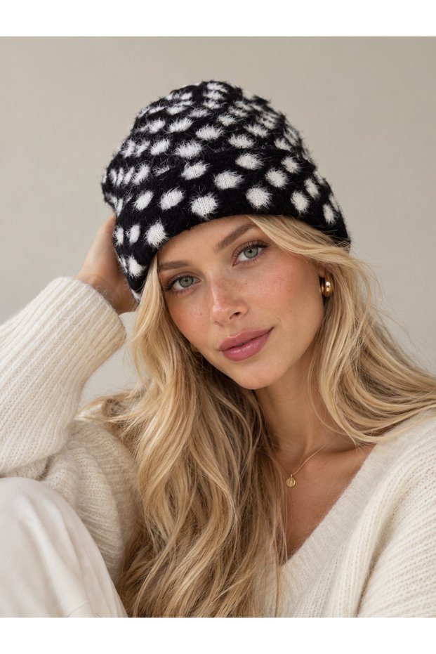 Polka Dot Beanie Soft Beanie - Soft Winter Fuzzy