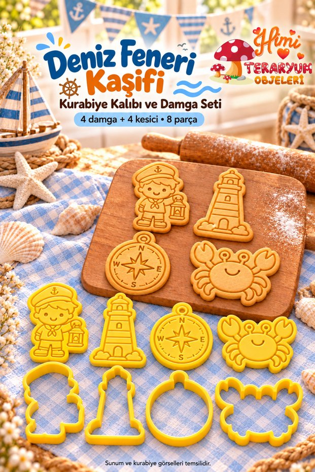 Ship Captain Lighthouse Boys Captain Explorer Cookie Cutter and Stamp Set Nautical Themed 8 Pieces
