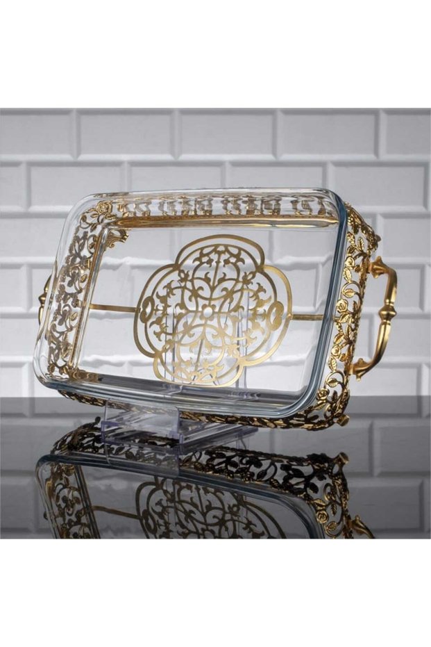 Glass Serving Tray Rectangular Metal Gold 22 cm X 45 cm – Roza Model