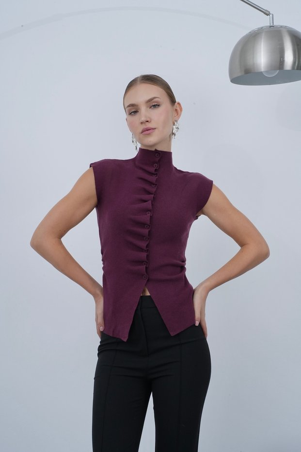 Women's Burgundy Linda Zero Sleeve Knitwear Blouse