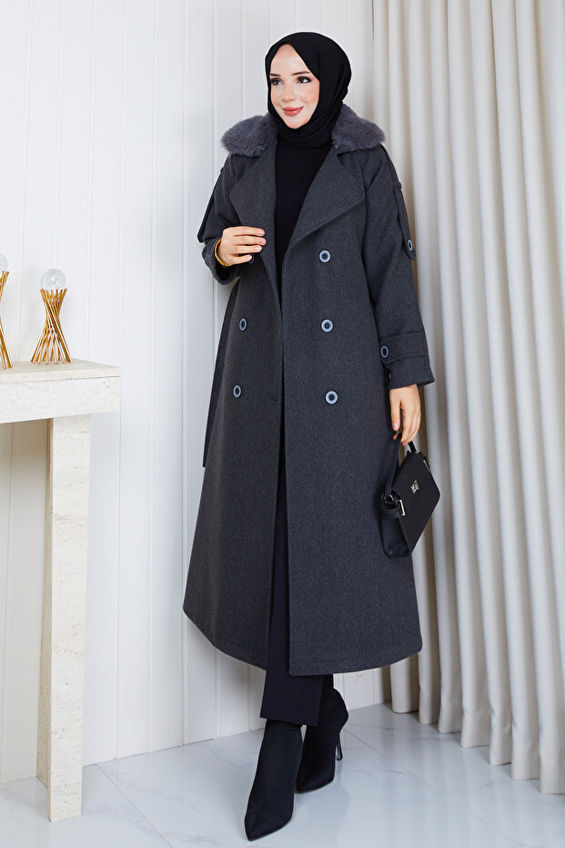Women's Double-Breasted Collar Epaulet Lined Cashmere Coat