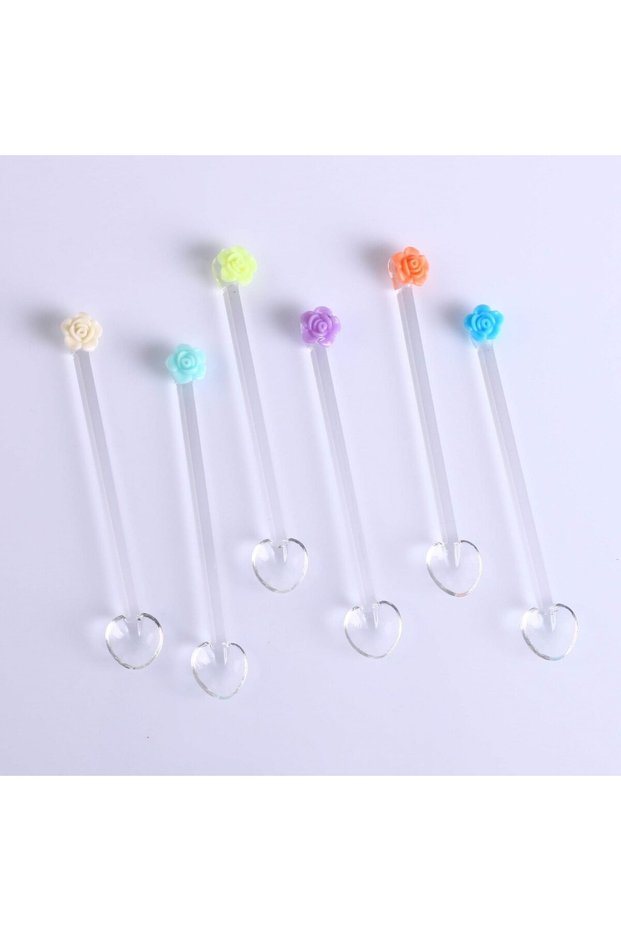Tea Spoon Set 6 Pieces Colored Rose Glass