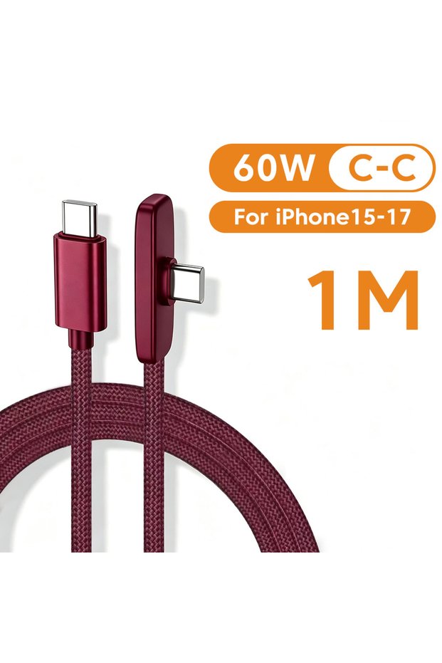 red C-C 1m 100W USB to Type C Fast Charging 90° Elbow Data Cable PD USB C Super Charging Game Cab