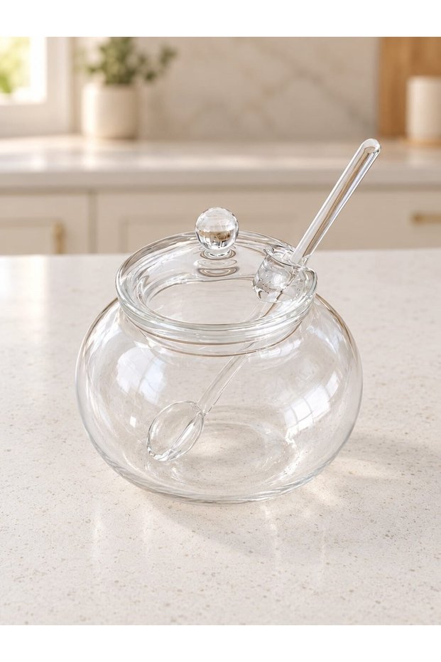 Borosilicate Glass Round Salt and Sugar Bowl with Spoon and Lid 350 ml Mira