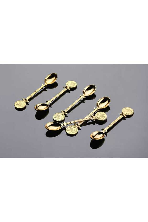 Tea Spoon Set 12 Pieces Ottoman Motif Metal Gold