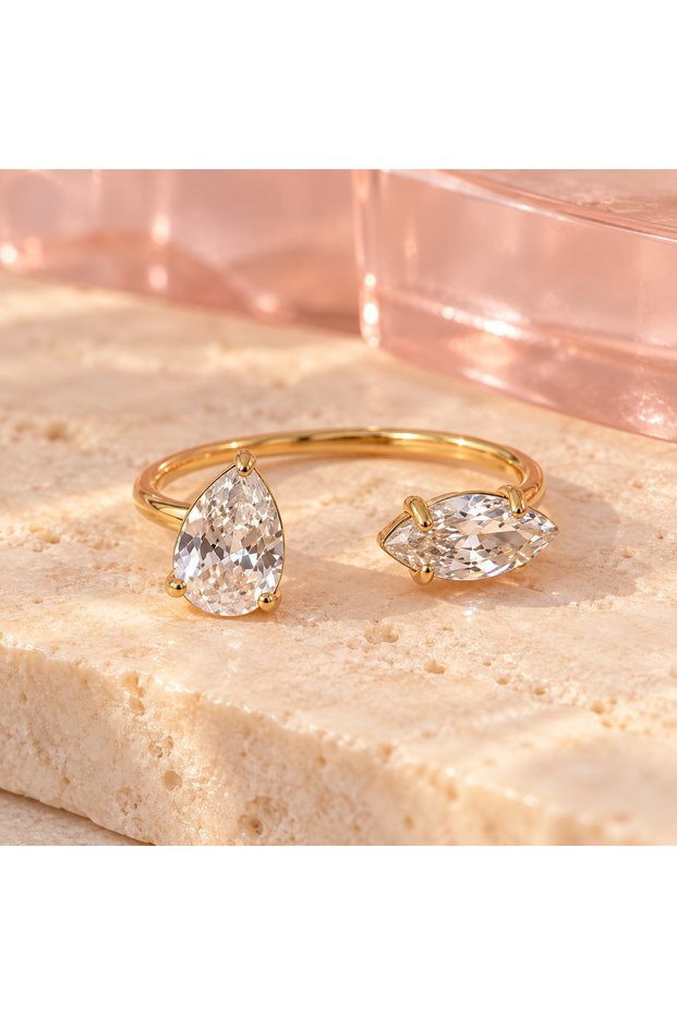Pear & Marquise Crystal Open Ring - 8