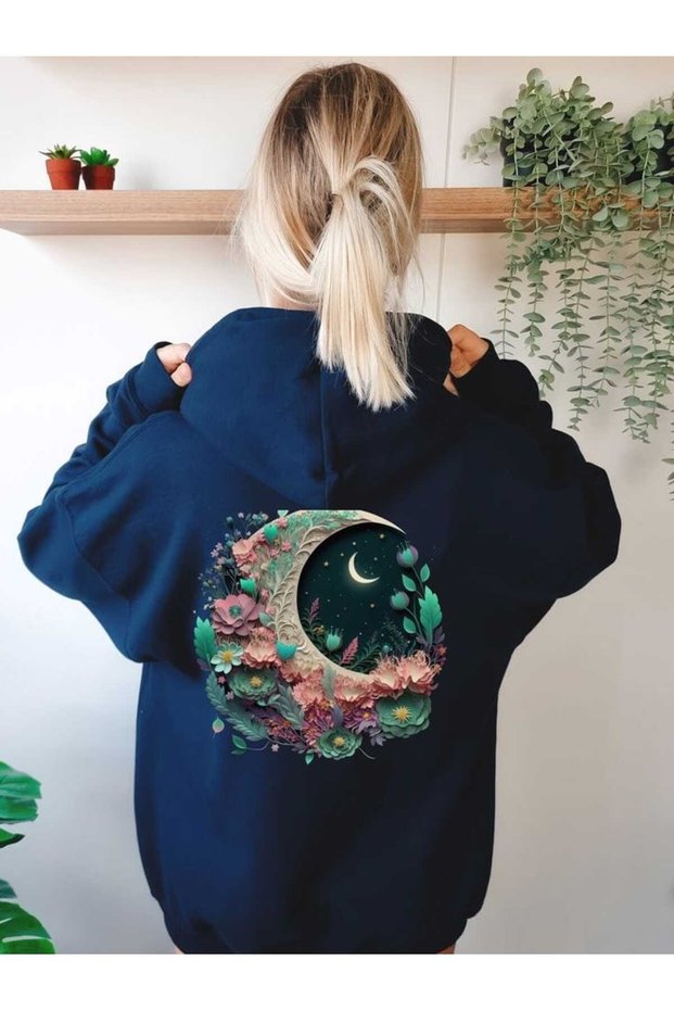 Unisex Navy Blue Relaxed Fit Hooded Kangaroo Pocket Thick Sweatshirt