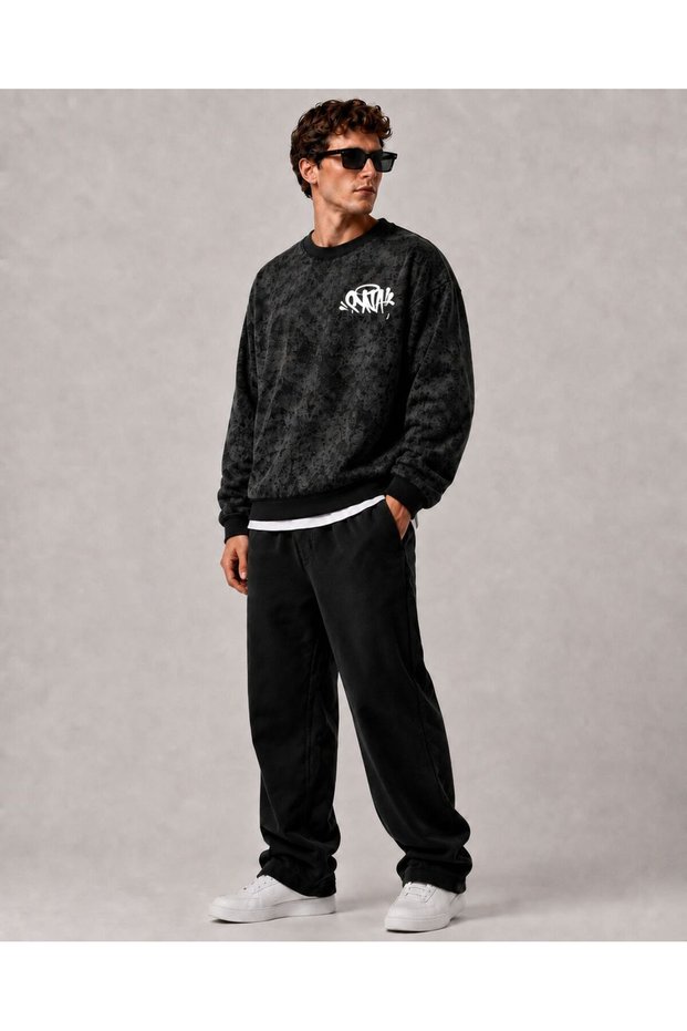 Unisex Anthracite Acid Wash Vintage Hooded Sweatshirt Comfortable Fit Hoodie