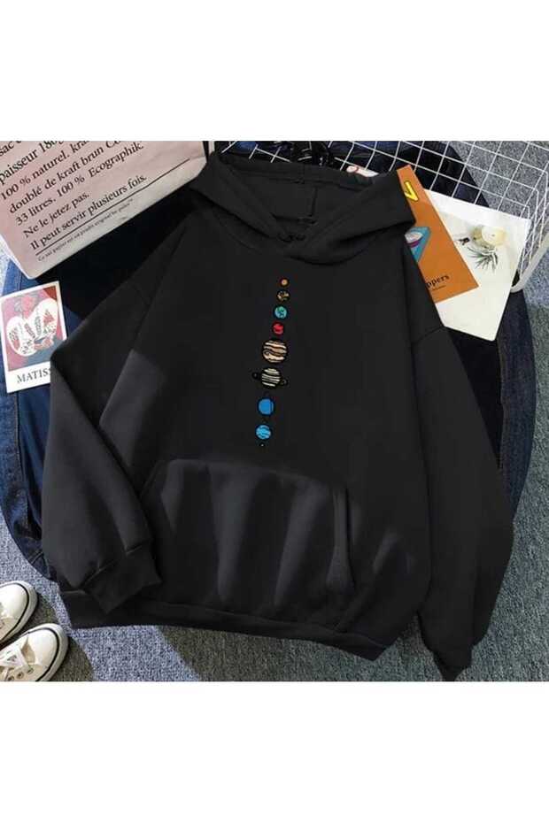Unisex Black Hooded Oversize Sweatshirt Comfortable Fit Cotton with Fleece Inside